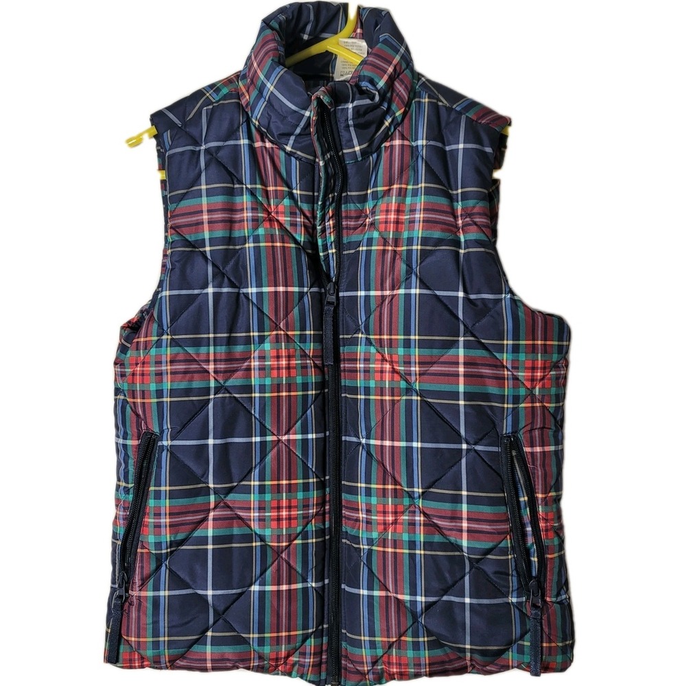 Vera Bradley Vest Womens Small Fleece Lined Plaid Puffer Blue Red Green Preppy
